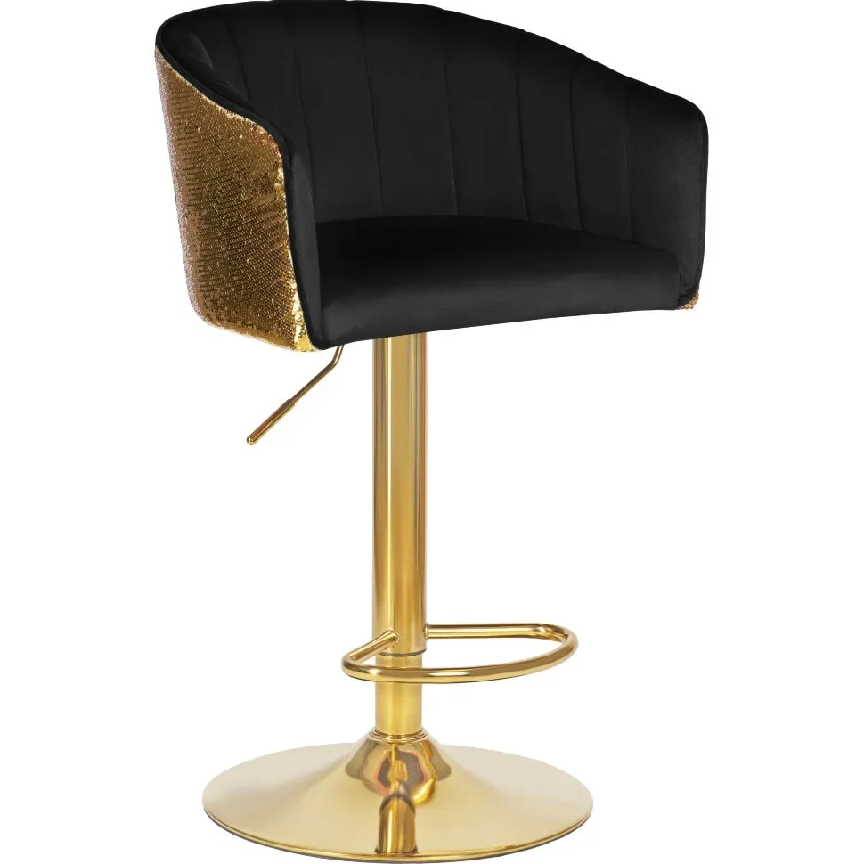 Стул барный DOBRIN DARCY GOLD SHINY, черный велюр с золотыми пайетками Стул барный DOBRIN DARCY GOLD SHINY, черный велюр с золотыми пайетками